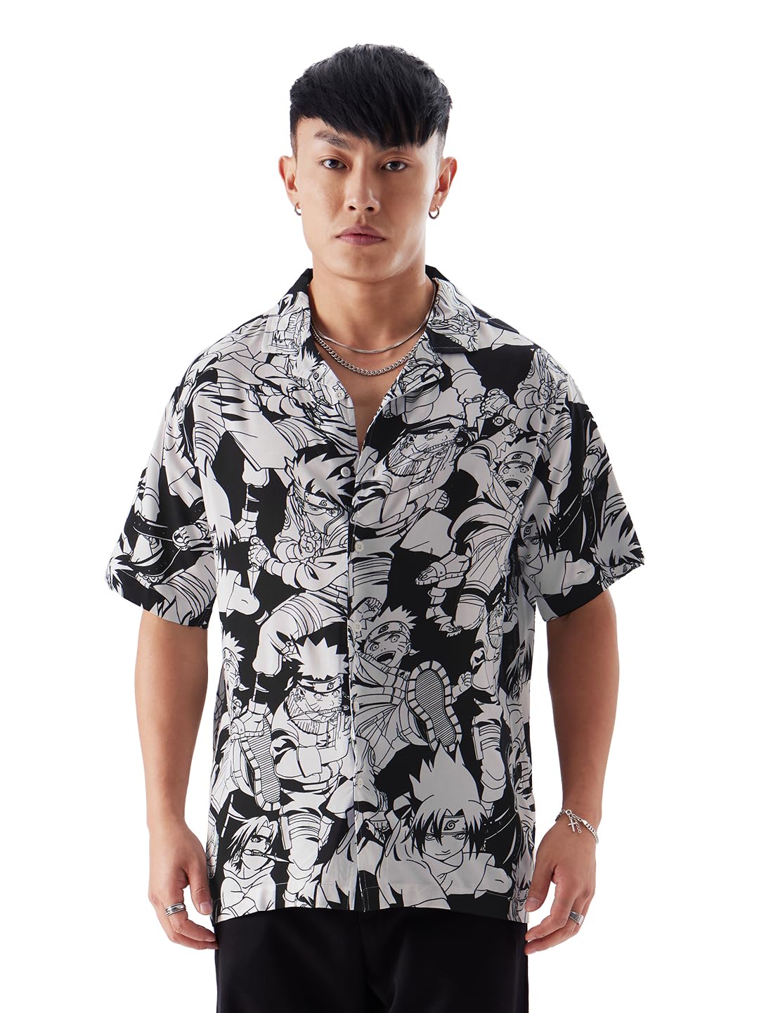 The Souled StoreNaruto: Ninja Force Mens and Boys Regular Fit Half Sleeves Graphic Printed Black Cotton Shirt