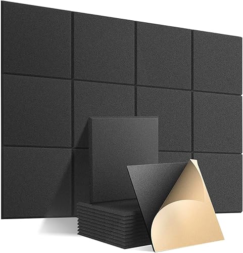 Paneles acústicos, paquete de 12 paneles de pared autoadhesivos insonorizados, paneles de pared con cancelación de ruido de 11.8 x 11.8 x 0.4