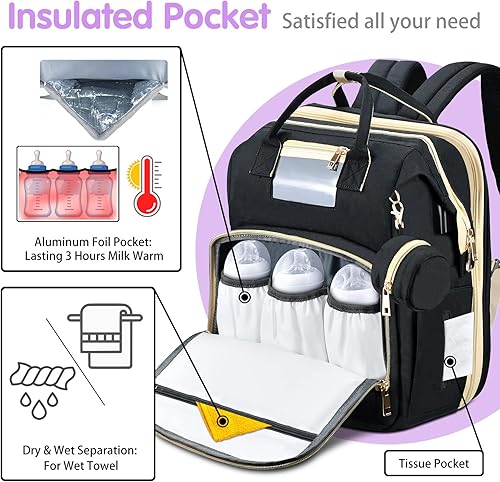 Miniatura 3 de BEYAHELA Bolsa de pañales para niños y niñas impermeable grande multifuncional organizador investigación recién nacido artículos esenciales para