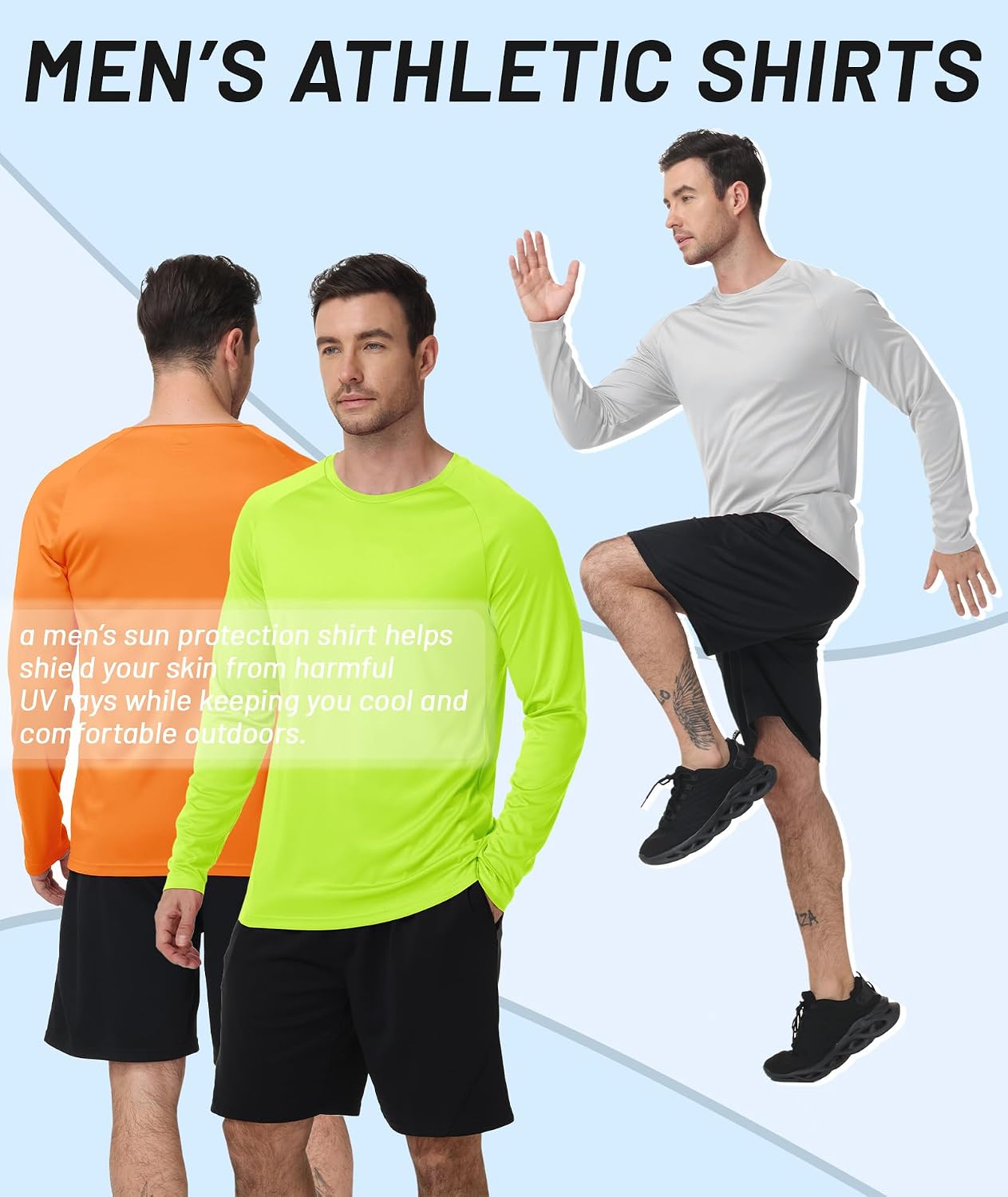 7 Pack Mens UPF 50+ Sun Protection Shirts Long Sleeve Fast Dry Lightweight Rashguard for Running Swimming