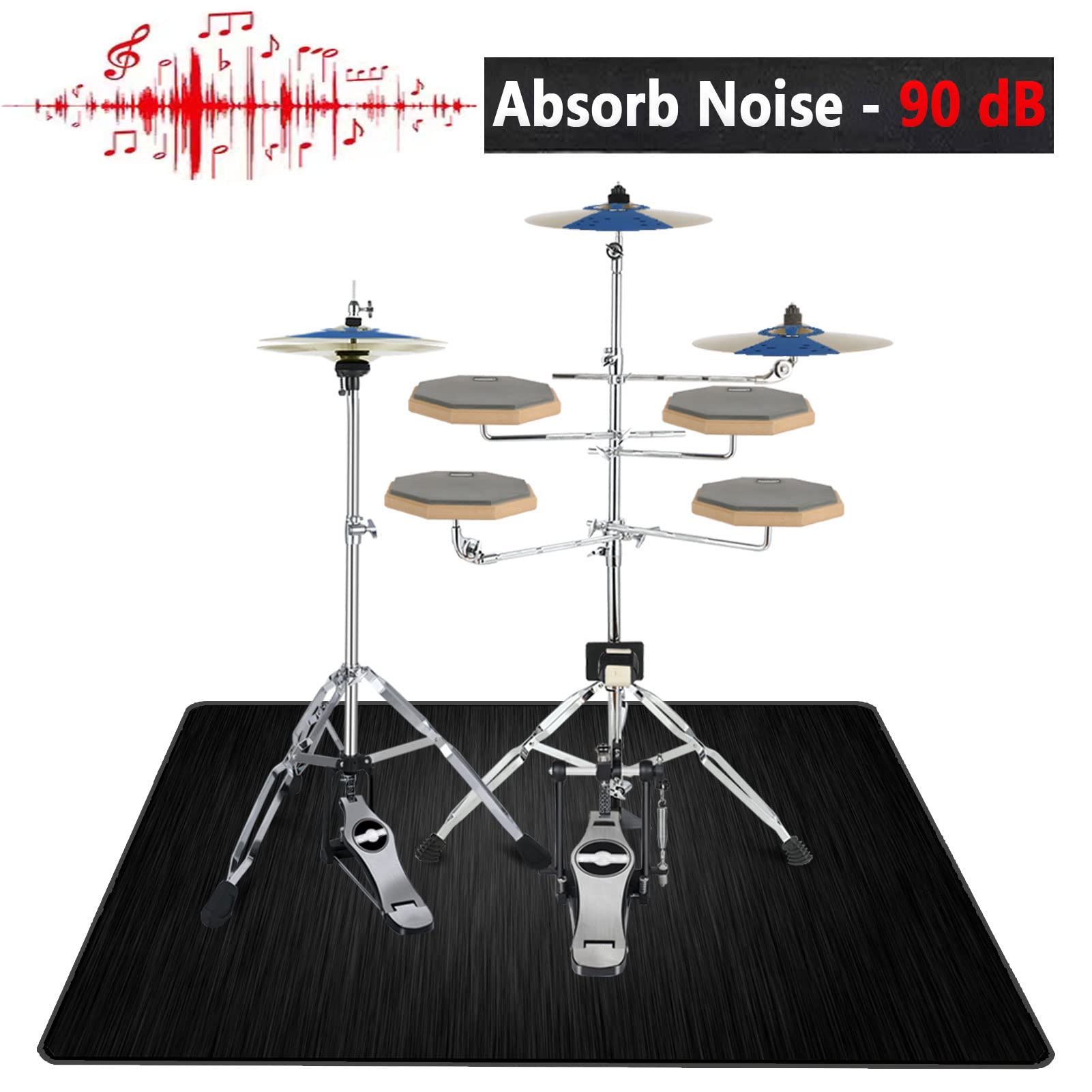 Tappeto per Batteria Tappeti Rettangolari Antiscivolo Tappeto A Tamburo Insonorizzato per Batteria Elettroniche Rullante Acustica Grancassa Strumenti Musicali Tappeto Batteria (80CM - 200CM)