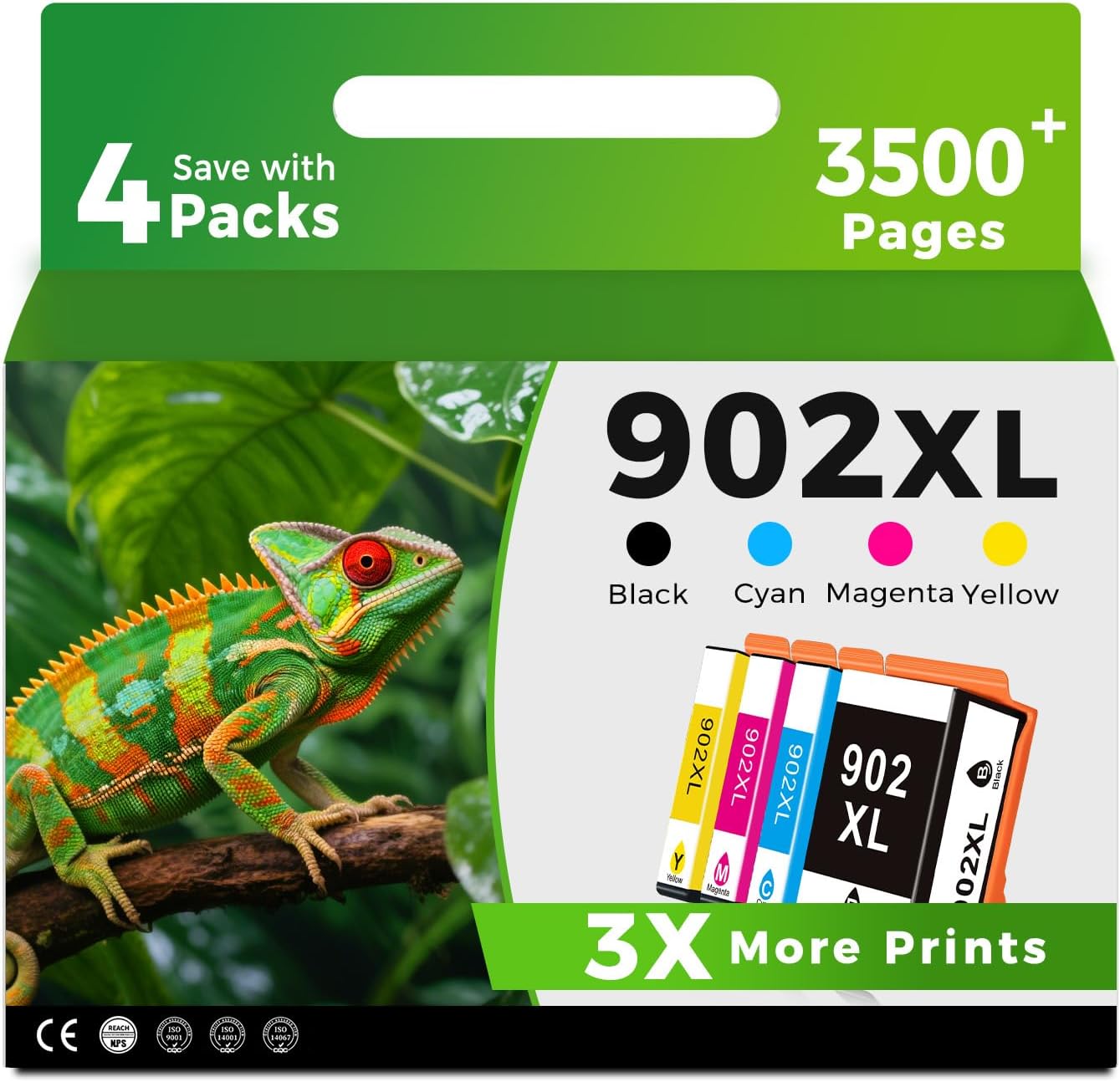 902 XL Ink Cartridge Compatible for HP 902XL HP902 (Black Color, 4 Combo Pack) Work with OfficeJet Pro 6960 6968 6970 6975 6978 6979 OfficeJet 6958 6950 6951 6954 6956 6961 6962 6963 6966 Printers