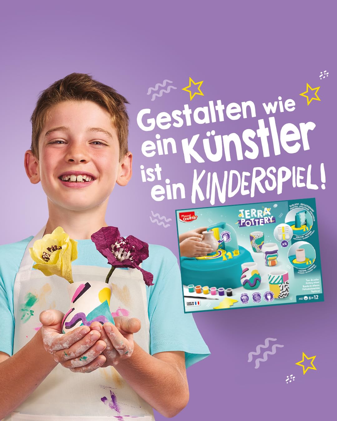Maped CREATIV – 907220 elektrische Töpferscheibe TERRA POTTERY mit Fußpedal - inklsuive Töpferton und Töpferwerkzeuge, grün