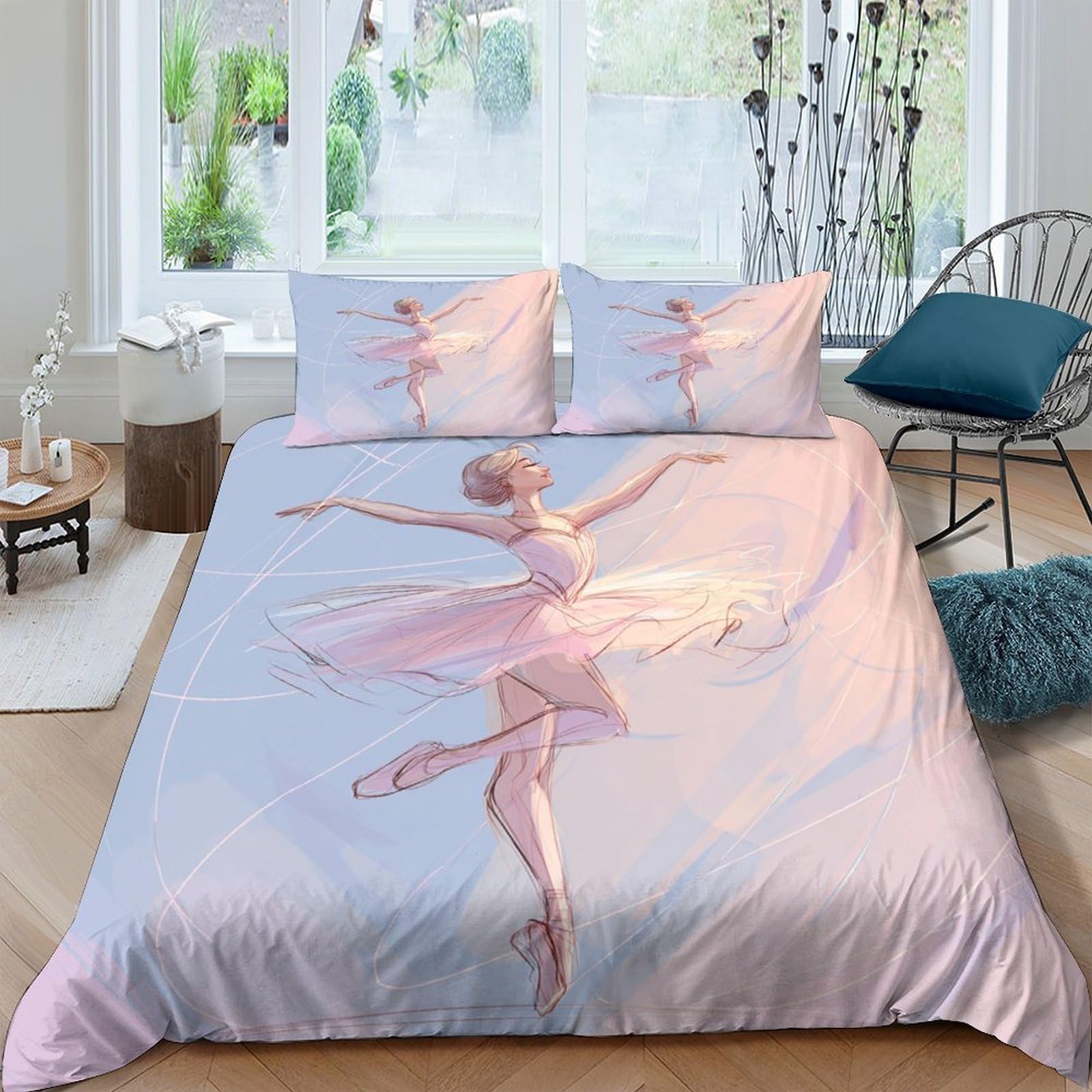 Ctjqhvkz Style-1 3D Printed Ballet Dancer Fitted Sheet Microfiber Soft Pink Bedroom Decor Elegant Ballerina Bed Cover For Home Guest Room Single（135X200cm）