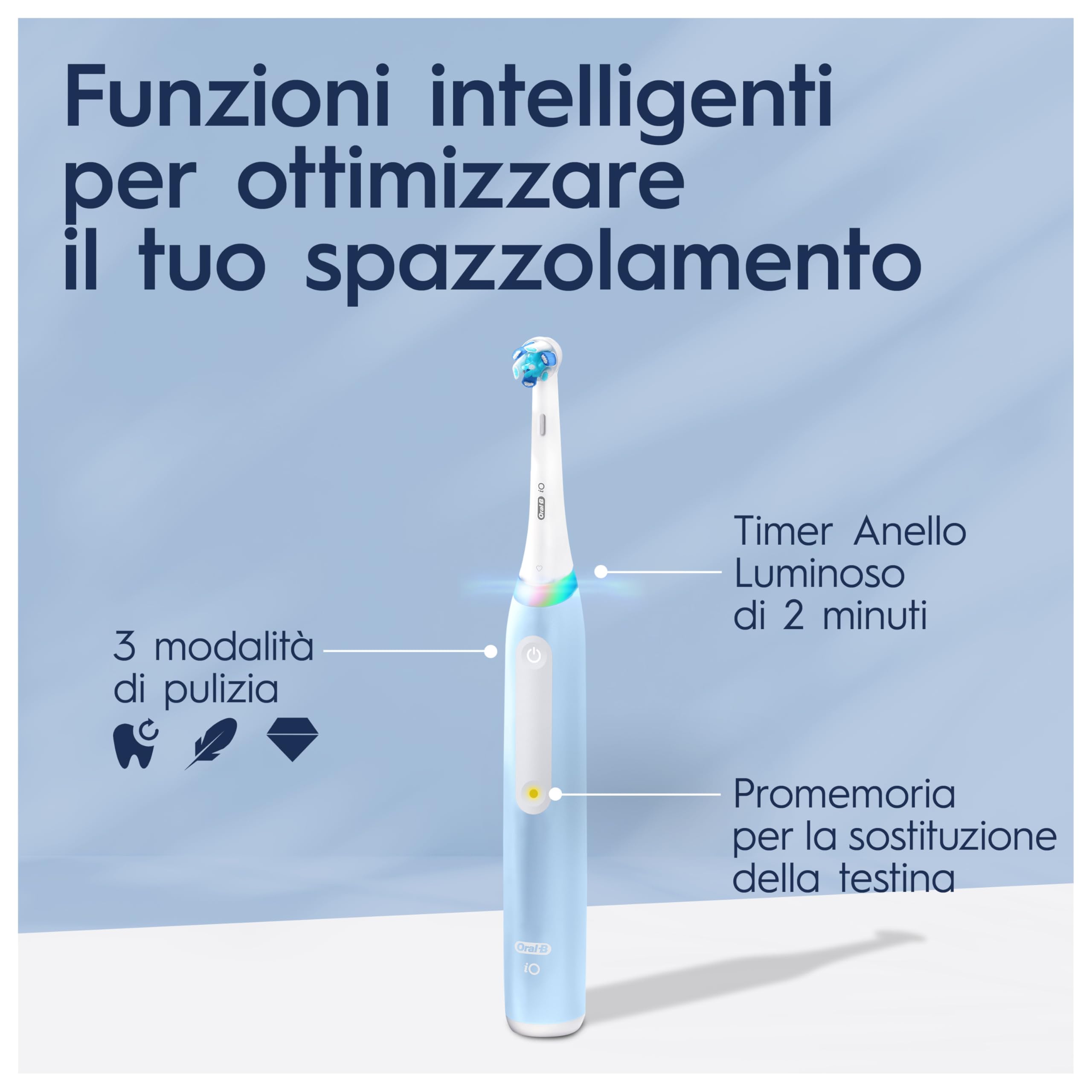 Oral-B Spazzolino Elettrico Ricaricabile iO 3N, Sensore di Pressione, Timer Anello Luminoso, 3 Modalità di Spazzolamento, 1 Testina, 1 Spazzolino, Blu, Idea Regalo