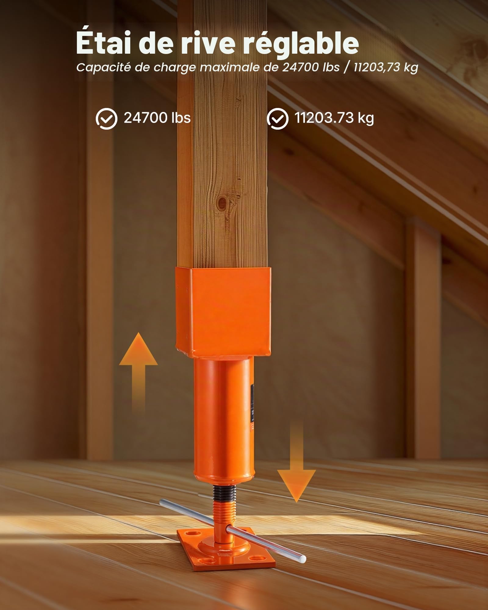 VEVOR Cric à Vis pour Poteau 101,6x101,6 mm, Support de Levage à Poutre Réglable, Plage Hauteur 33,53-47,5 cm, Capacité de Charge 11203,73 kg, Vérin Poteau pour Nivellement Temporaire Plancher Maison