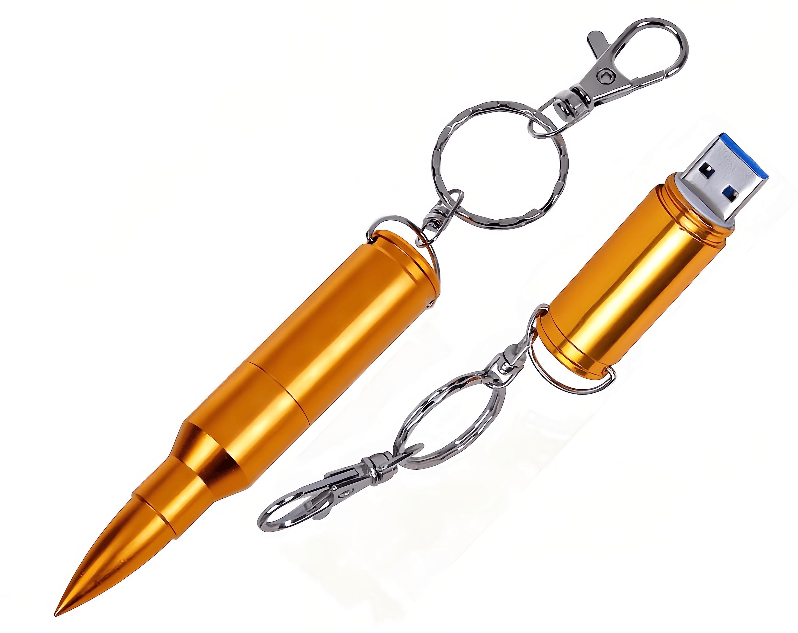 128GB Metal Shining Bullet USB 3.0 Flash Drive Memory Stick with Keychain,Golden