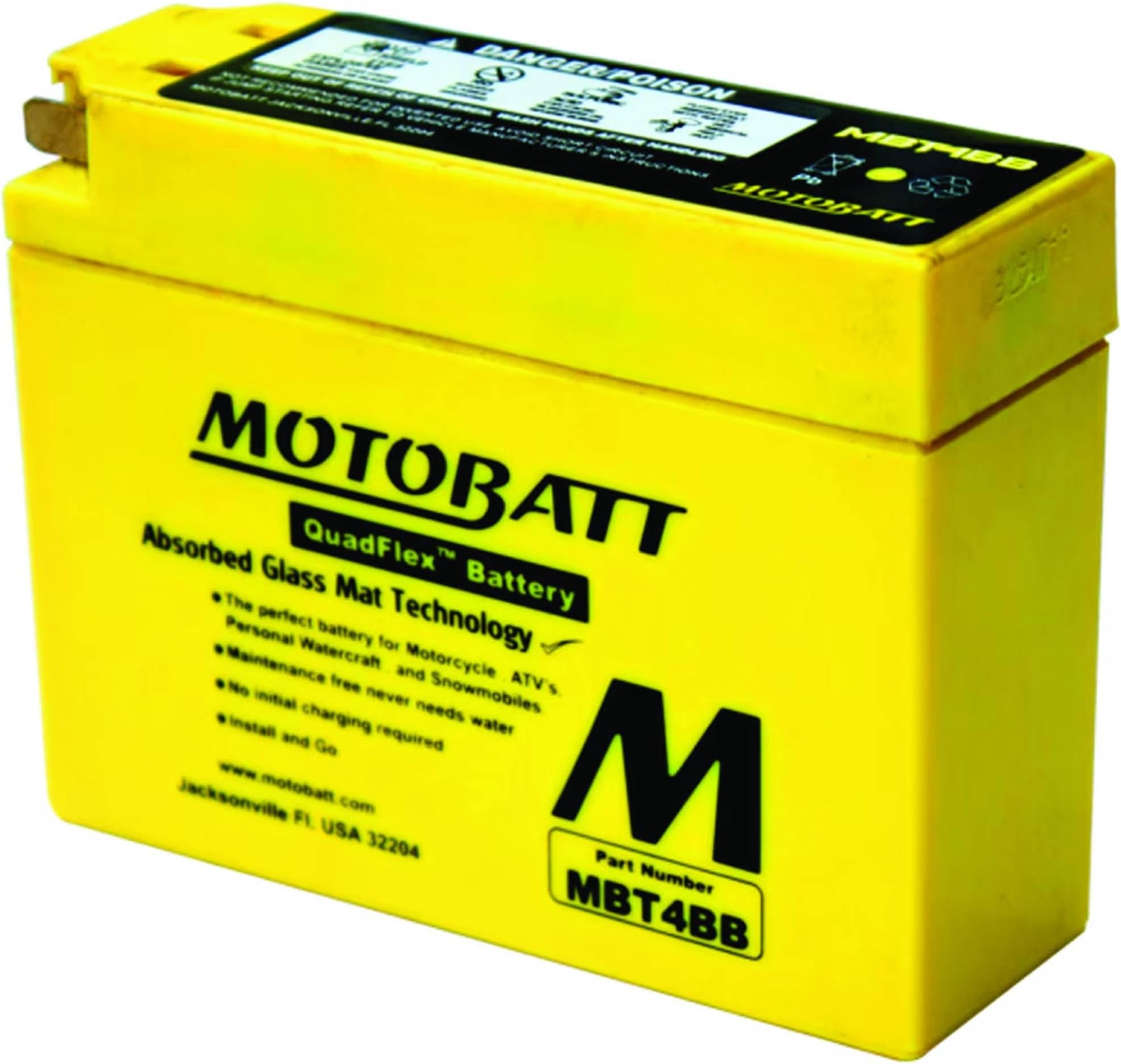 MBT4BB New Battery For Motobatt 2.5Ah, Suzuki Dr-Z70 2008 2009, Yam00 2001-2009, Sr400 (Fi) 2010-2013, Ttr110E Electric Start 2008-2014 YT4B-BS Large