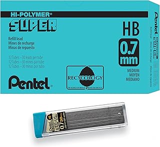 Pentel Super Hi-Polymer Lead Refill, (0.7mm) Medium, HB, 360 Pieces of Lead (C27-HB)
