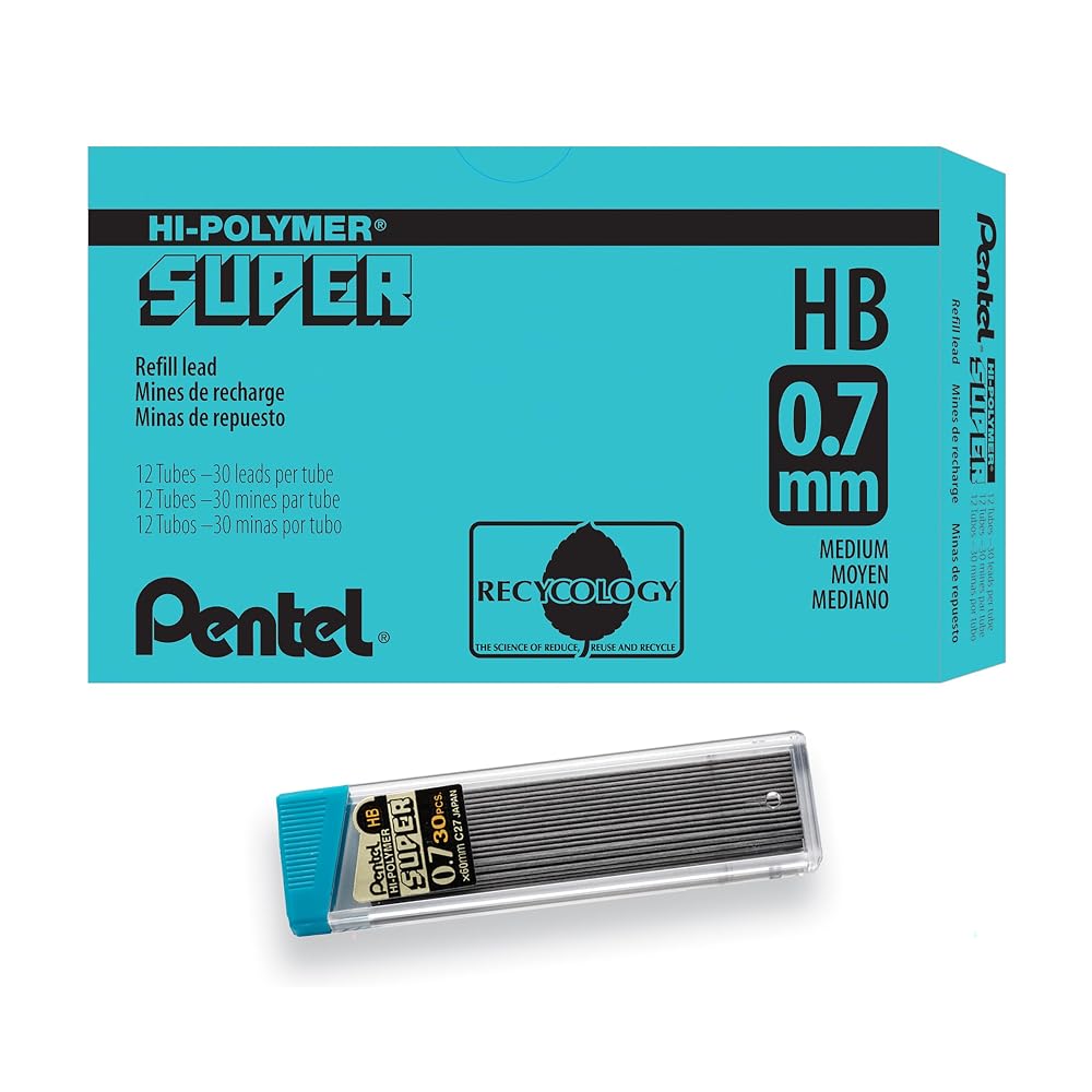 Pentel Super Hi-Polymer Lead Refill, (0.7mm) Medium, HB, 360 Pieces of Lead (C27-HB)