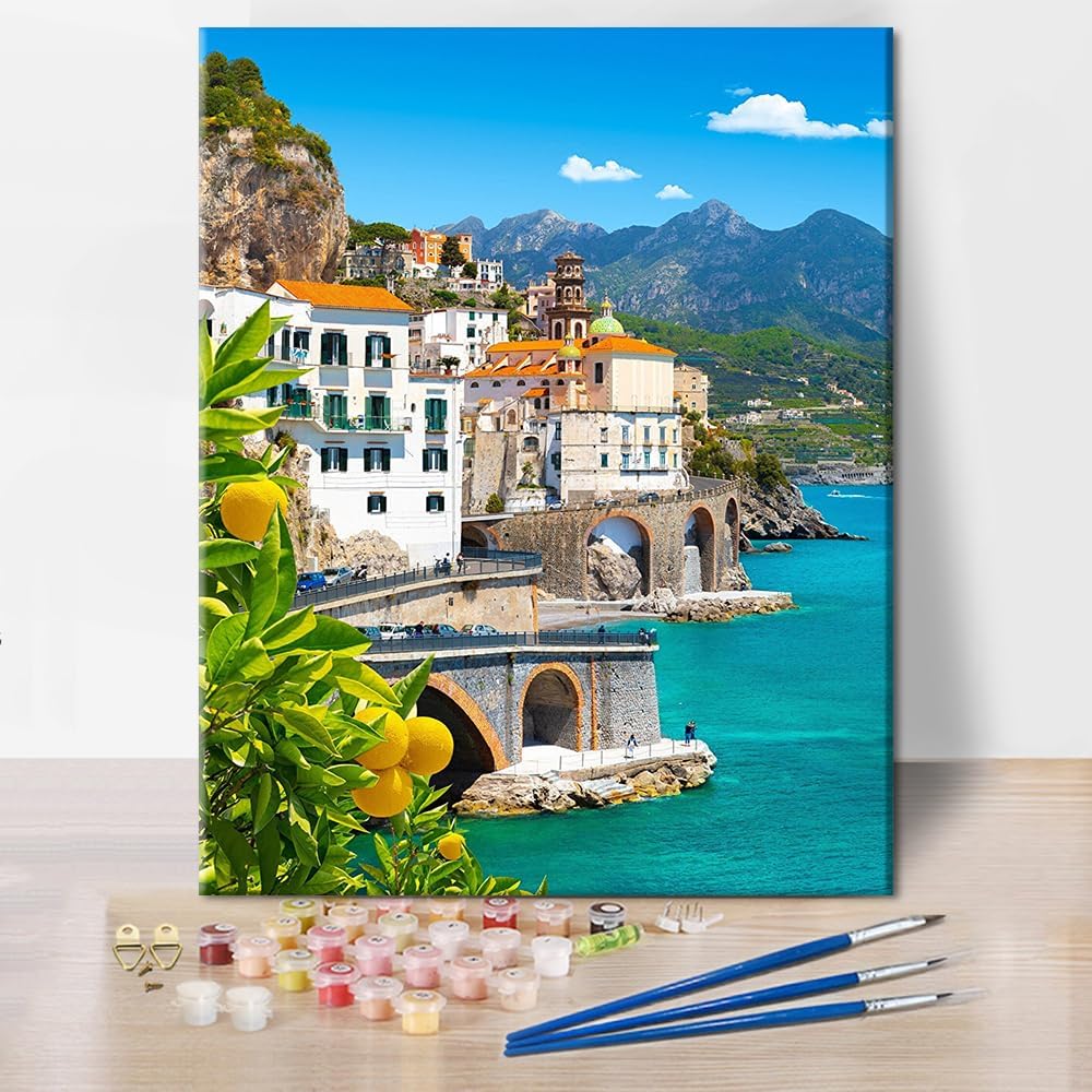 TUMOVO Amalfi Coast Paint by Numbers for Adults Beach Scene Kit