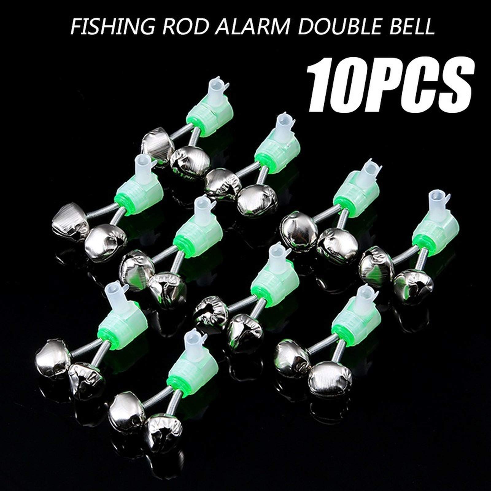 8 Campanelli Allarme Pesca Tonefor Doppio Suono – Clip Per Canna Verde/argento Con Foro Per Luce LED - 3