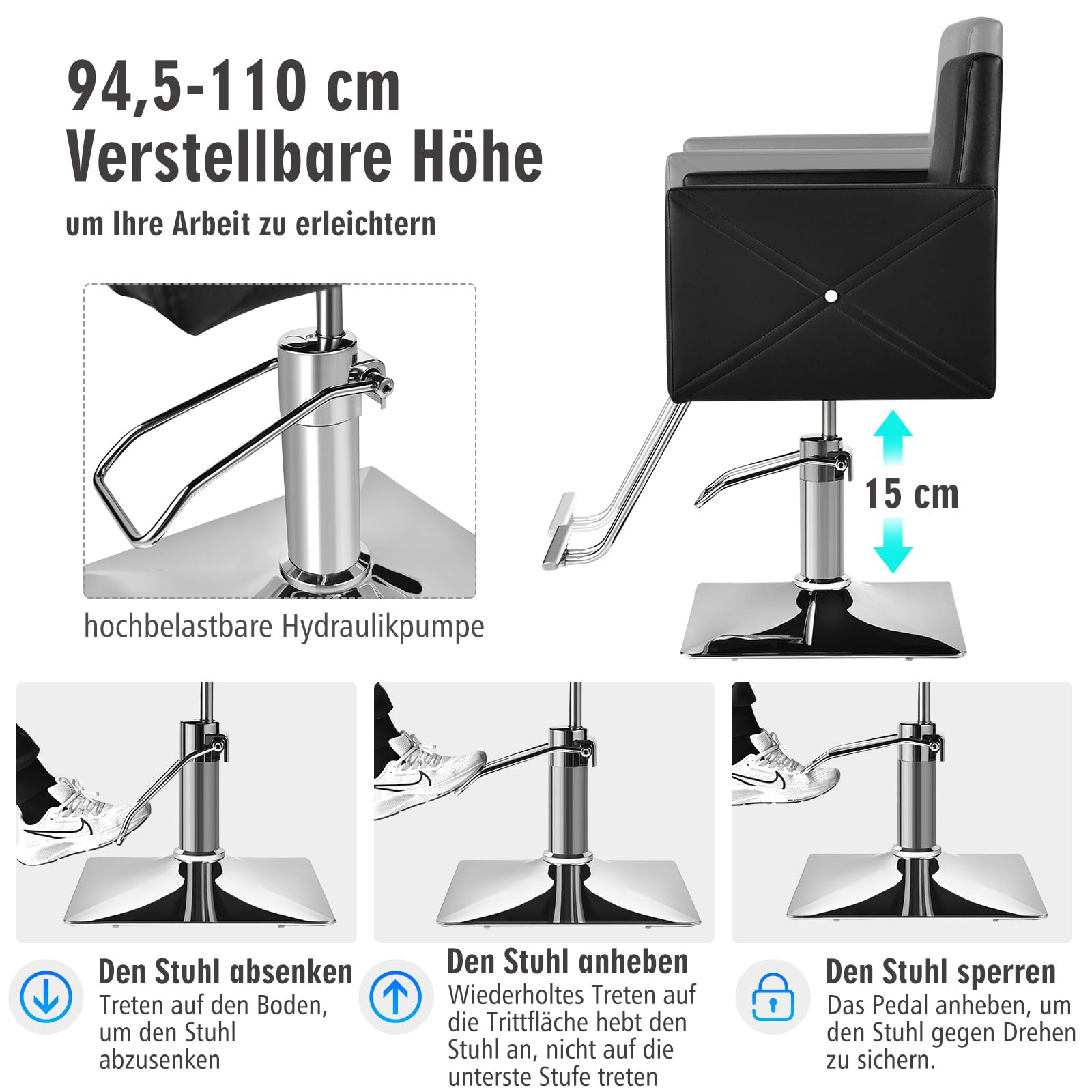 GOPLUS Friseurstuhl höhenverstellbar 360° Drehung 150kg Kapazität Barberstuhl mit Fußstütze