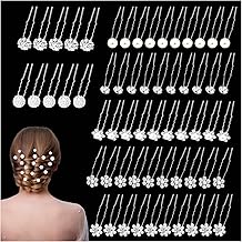 60 Pcs 7 Styles Silver Bridal Wedding Hair Pins, YINGFENG Flower Hair Clips for Women, U Shaped Crystal Pearl Hair Clips, Suitable for Brides, Bridesmaids, Women's Wedding Hair Accessories