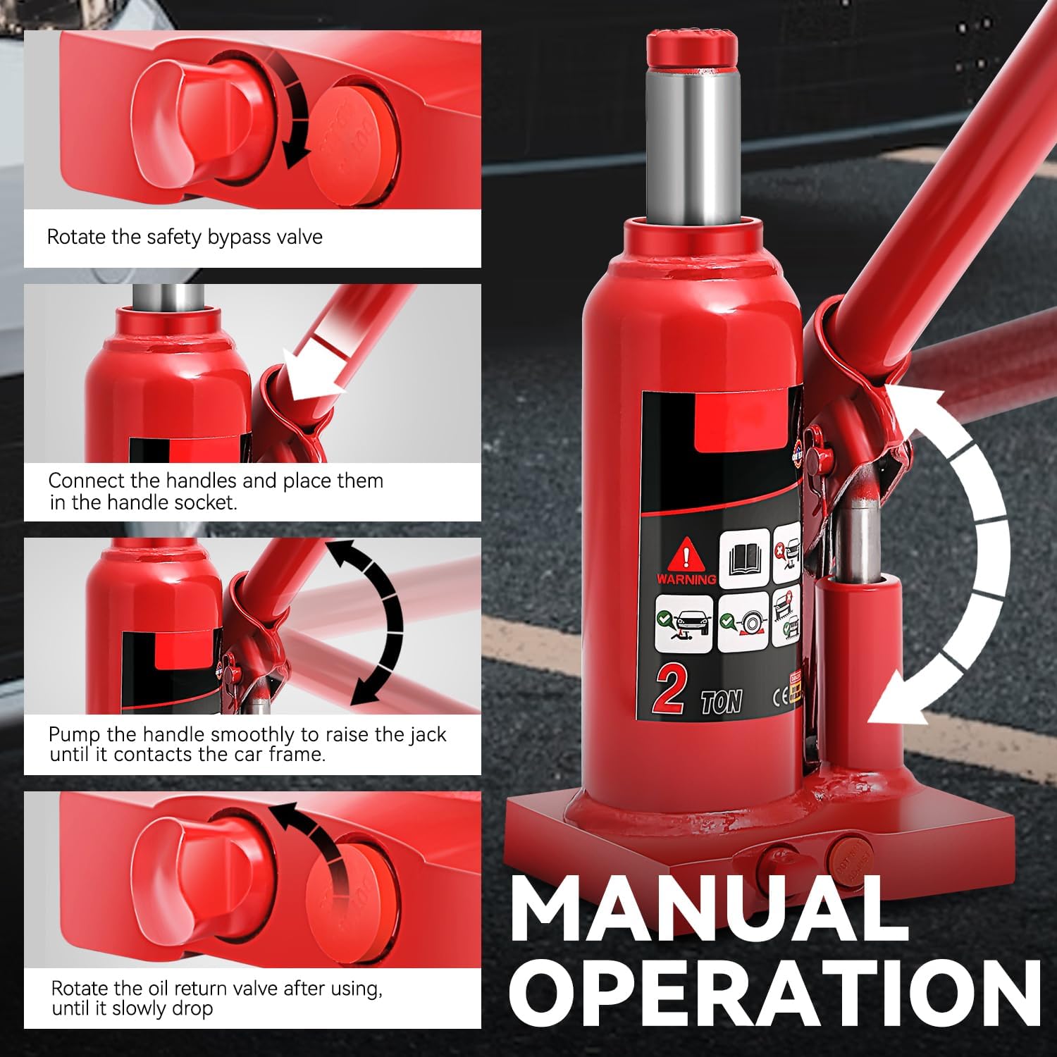 Auto Dynasty 2 Ton Hydraulic Bottle Jack, Automotive Welded Bottle Jack for Car, Pickup Truck, RV, Auto Repair, 6" to 12" Lifting Range (Red)