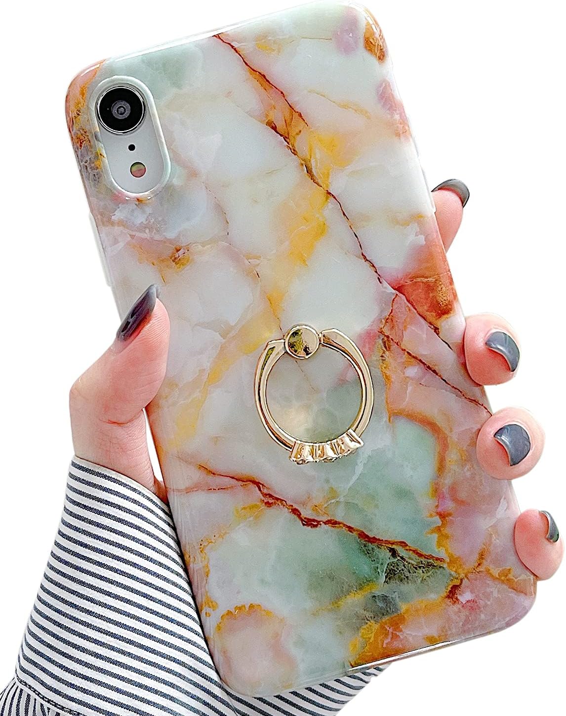 Qokey for iPhone XR Case,Marble Case Cute Fashion for Women Girls