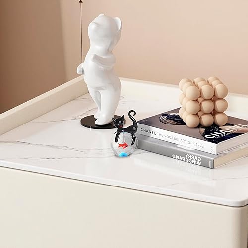 Miniatura 6 de QFkris Figura de gato negro de vidrio soplado, mini escultura de animales de cristal, figuras coleccionables de arte de gatos y peces para