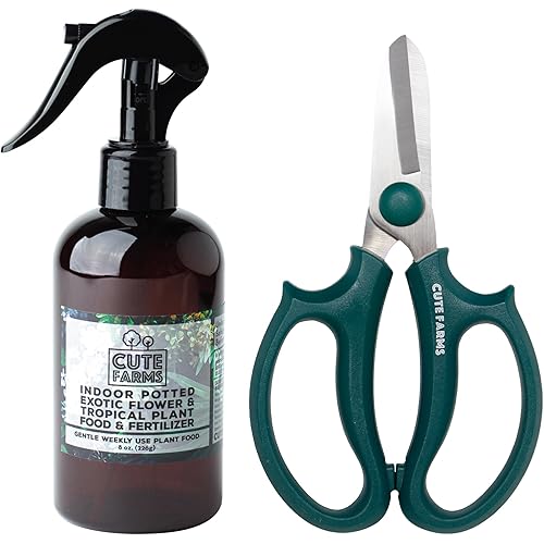 Cute Farms Indoor Potted Exotic Flower & Tropical Plant Fertilizer | Gentle Weekly Use Formula Plant Food (8 oz. Spray + Scissors)