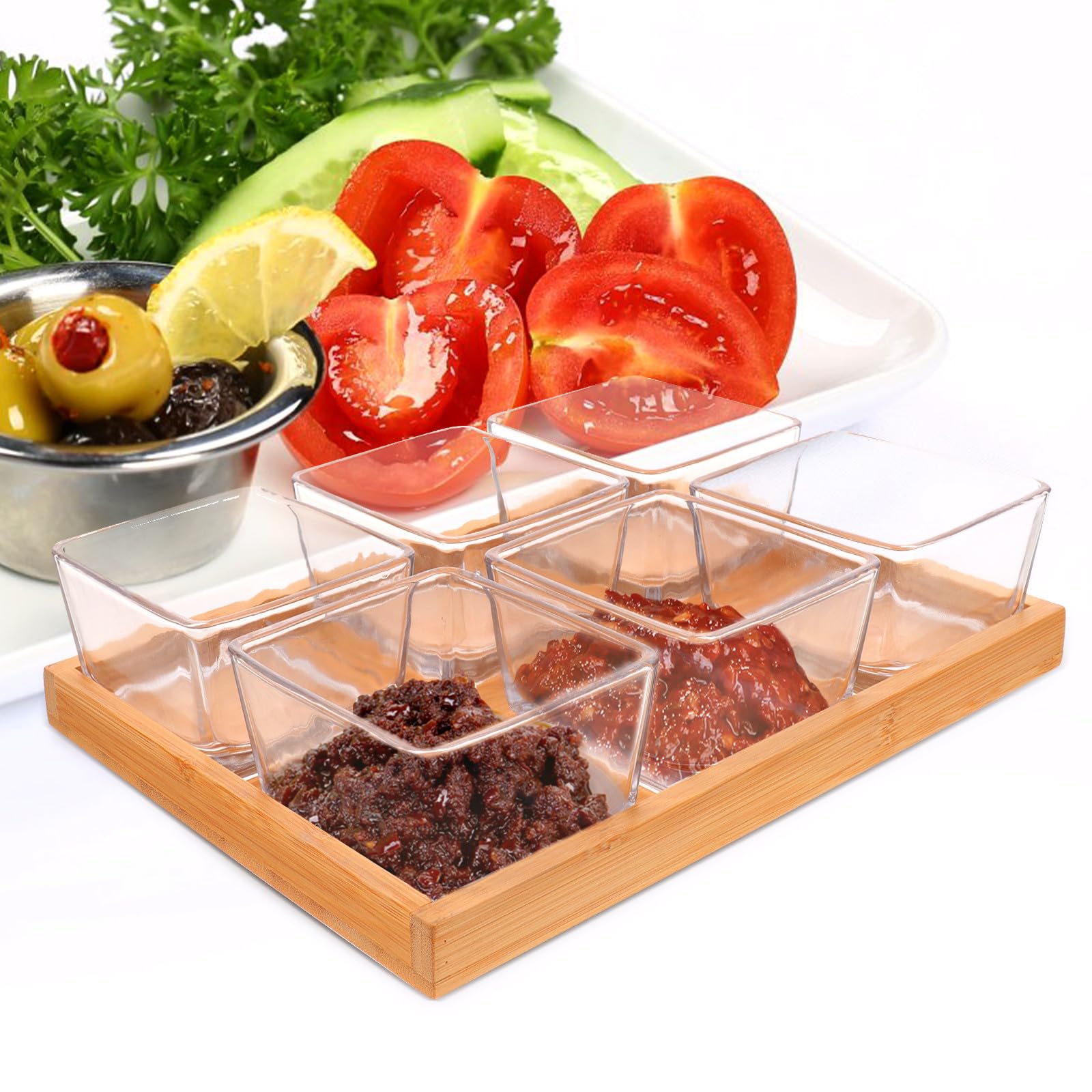 SOLUSTRE Plateau à Collation Compartimenté 6 Pièces et Verre