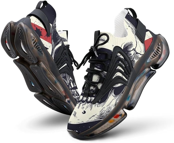 Skull with British Flag Men‘s Running Shoes Non-Slip Lightweight Elastic Sneakers