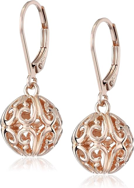 Plated Sterling Silver Filigree Ball Leverback Dangle Earrings