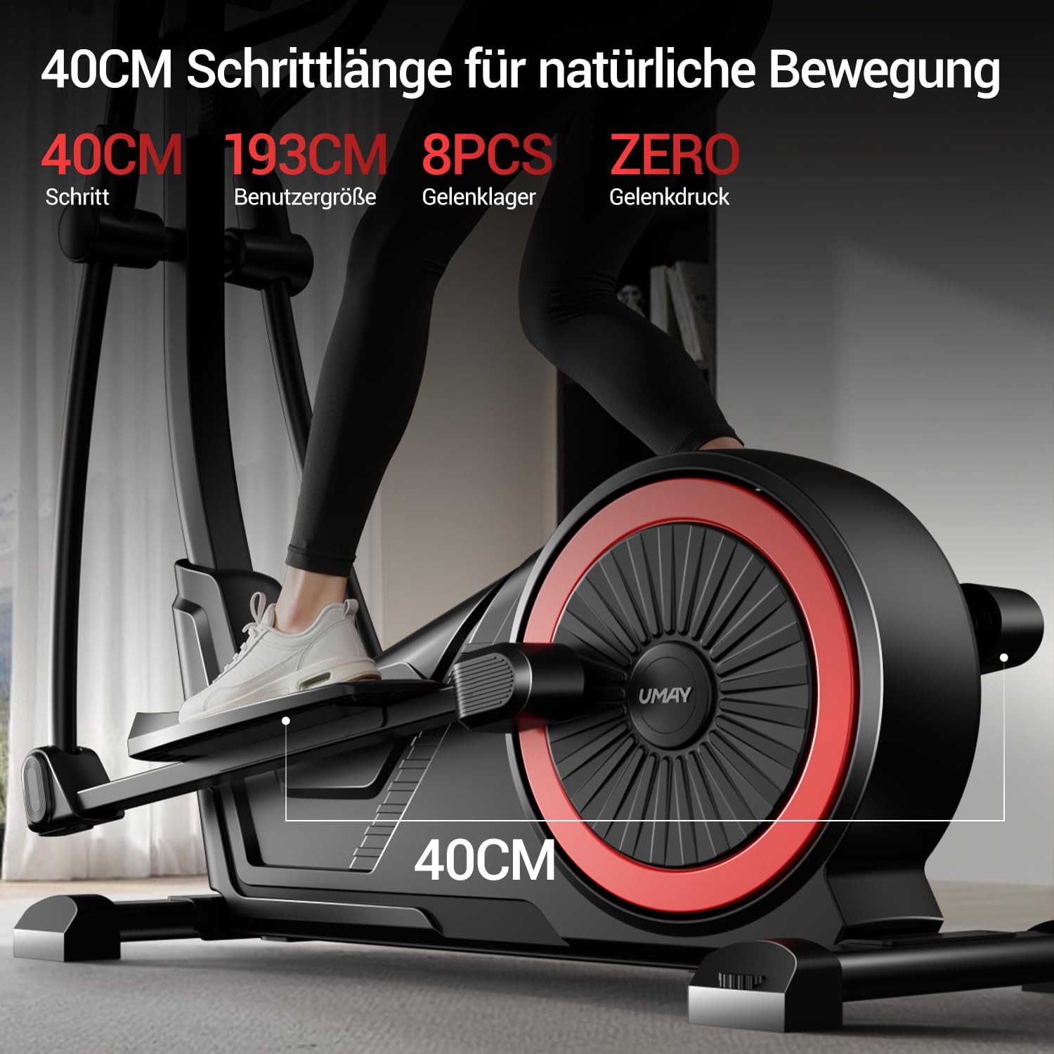 CURSOR Crosstrainer 40 cm Schrittlänge 16 Widerstandsstufen Magnetischer Ellipsentrainer Herzfrequenzgriffe LCD-Display 159 kg