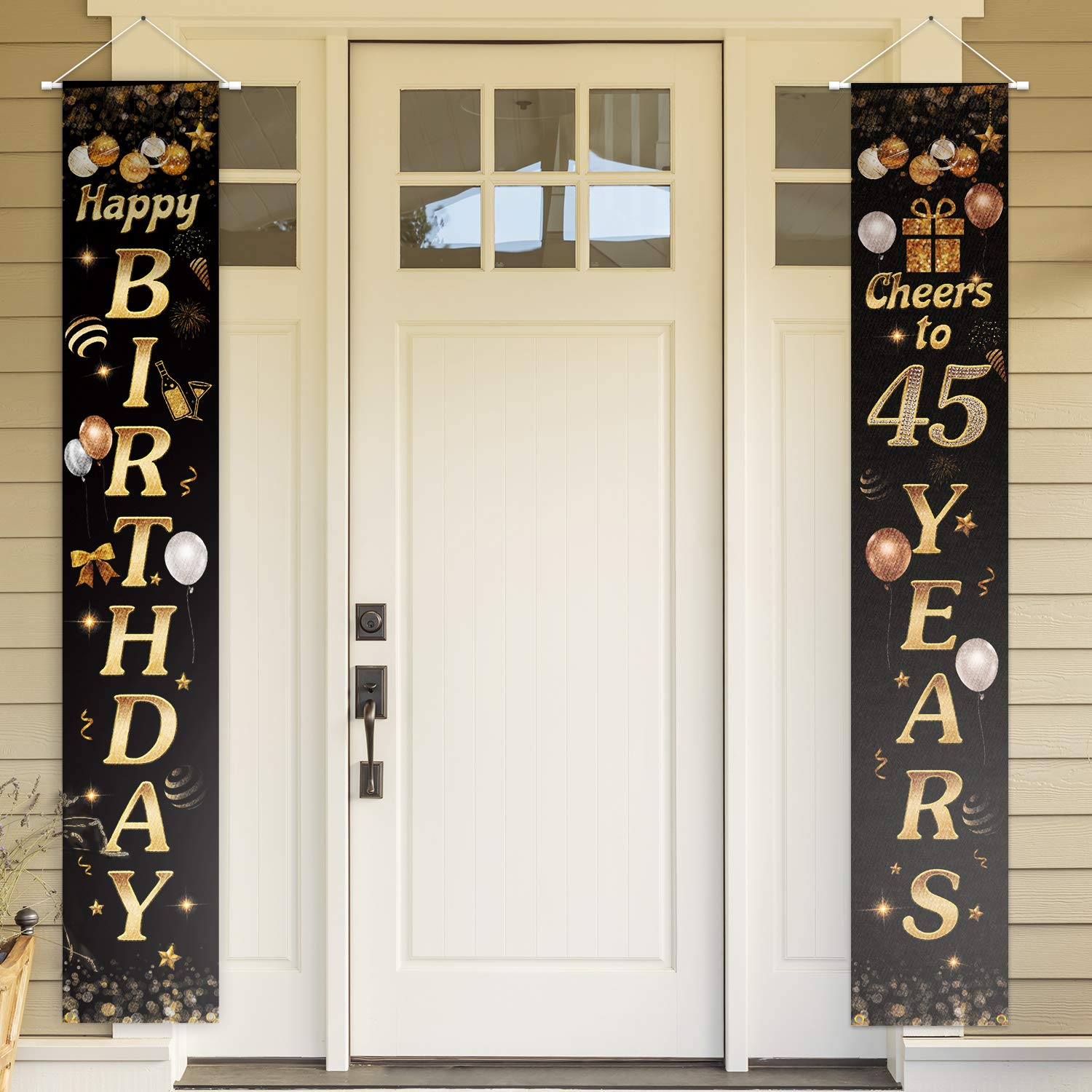 Happy Birthday Cheers to 45 Years Black Gold Yard Sign Door Banner 45th Birthday Decorations Party Supplies