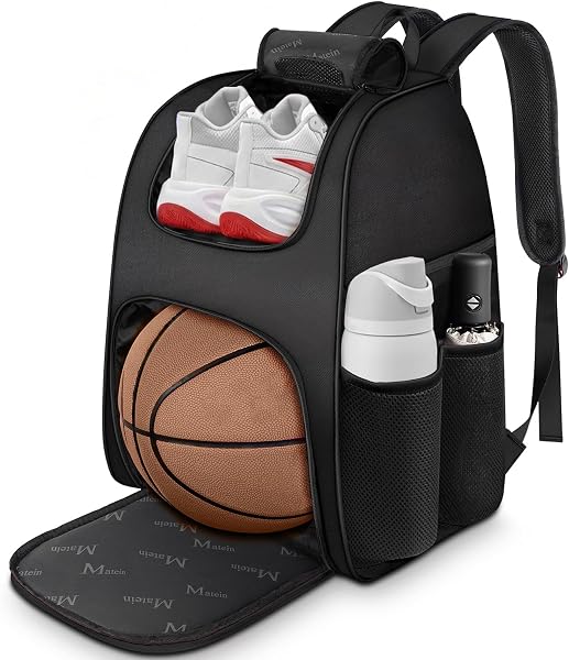 MATEIN Basketball Bag, Sturdy Soccer Bag with Ball Holder & Shoe Compartment, Large Basketball Backpack for Training Equ