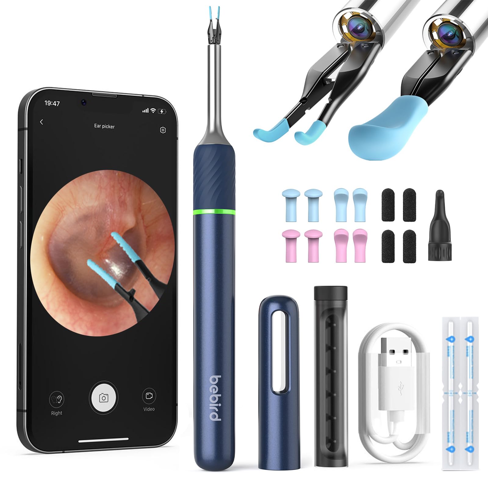 BEBIRDNOTE5 Ear Wax Removal Tool Camera Endoscope, 3Light Modes H-Speed WiFi 6Axis Intelligent Gyroscope Safe Professional 1080p Smart Visual Ear Cleaner with Camera for Kid Adult Pet(Blue)