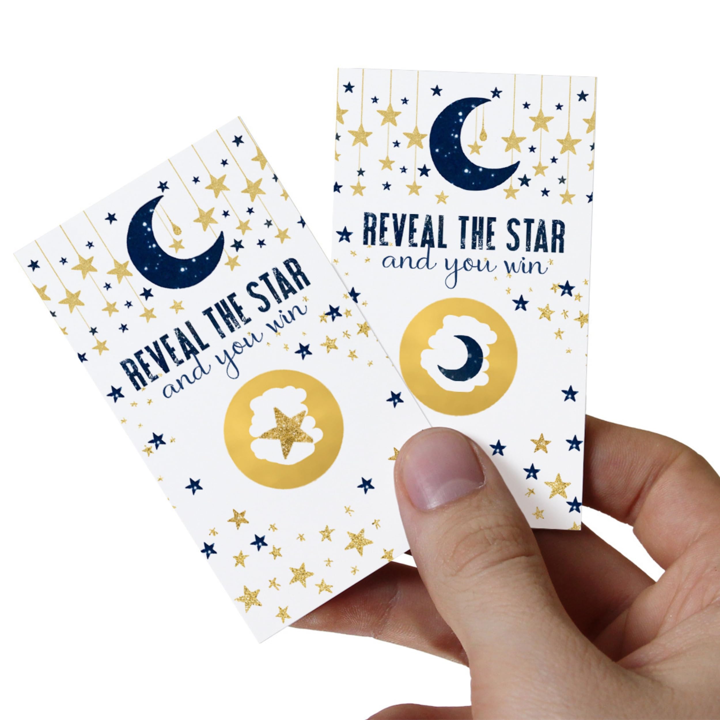 Paper Clever Party Twinkle Little Star Boy Baby Shower Scratch-Off Game Cards - Blue & Gold Theme - 30 Guest Activity Prizes