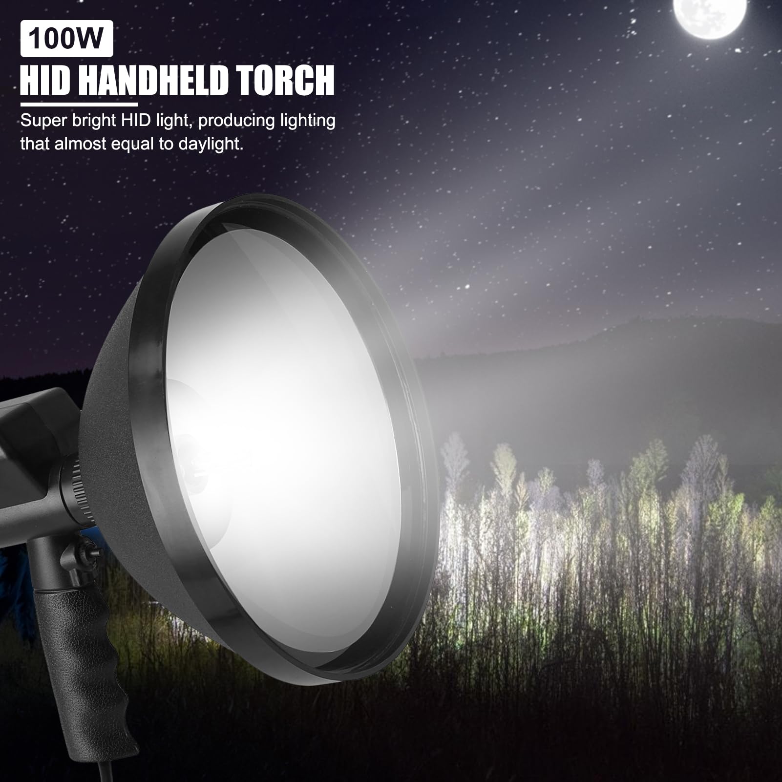 Latarka kieszonkowa 100 W HID 9 cali do użytku wewnątrz i na zewnątrz, 12 V, przenośna latarka punktowa, na kemping, do pływania łodzią, rolnictwa, reflektor roboczy