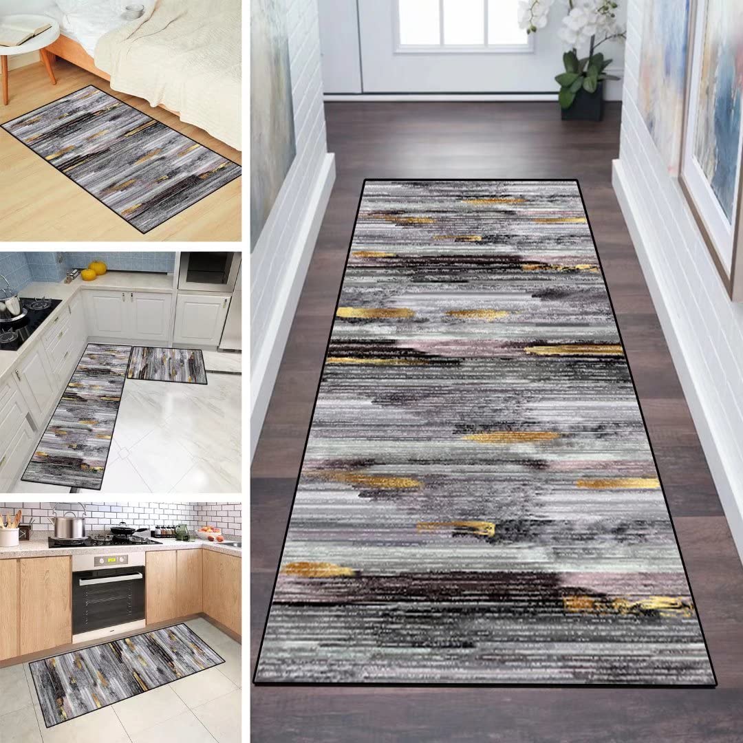 Tapis de couloir sur mesure gris 90x500cm | Passage de cuisine lavable