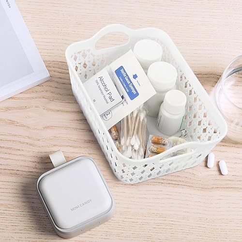 Miniatura 3 de Sandmovie Pequeñas cestas de almacenamiento de tejido de plástico, cestas de escritorio, color blanco, 12 paquetes