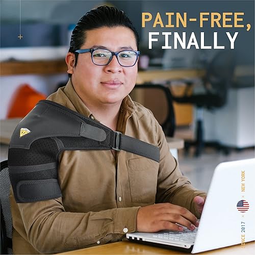 Miniatura 6 de FIGHTECH - Soporte de hombro para puño rotador desgarrado para hombres y mujeres - Apoyo y alivio del dolor (Negro-XXL)