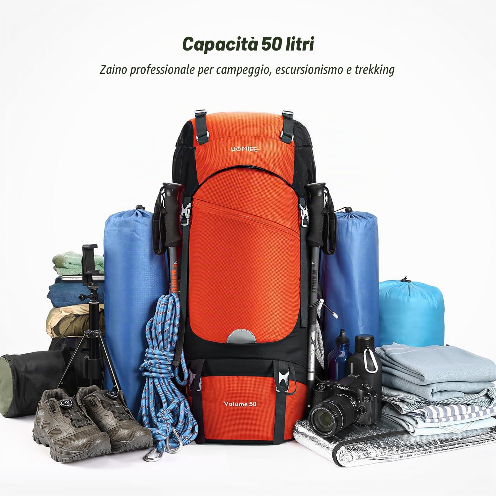 HOMIEE Zaino da Trekking 50L 60L Zaini da Escursionismo Zainetto Leggero Zaino Viaggi di Campeggio Montagna con parapioggia Zaino per Alpinismo Impermeabile Daypack da Arrampicata