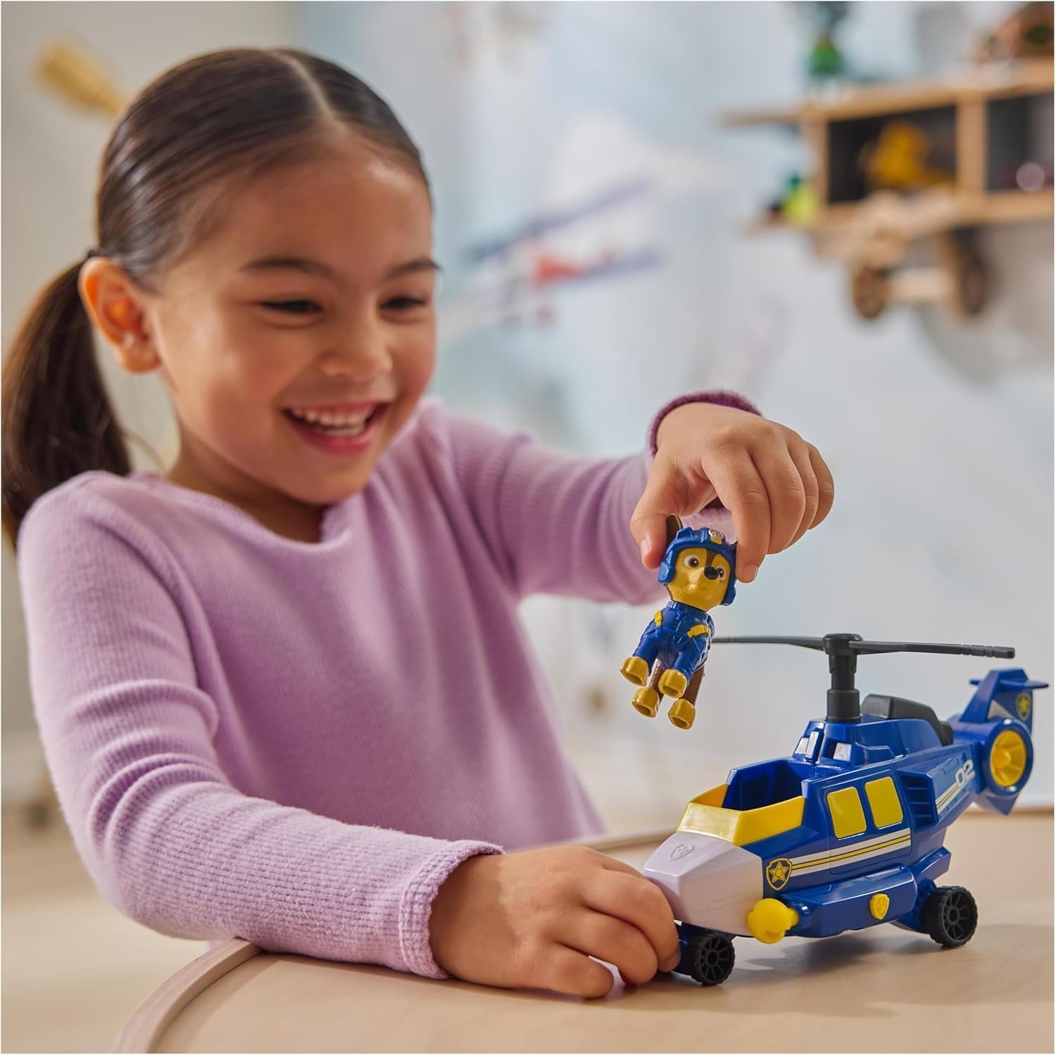 Paw Patrol - Chase Air Rescue Vehicle Figurine - Car Collectible - Projectile Mission Aerobatics - Ages 3+