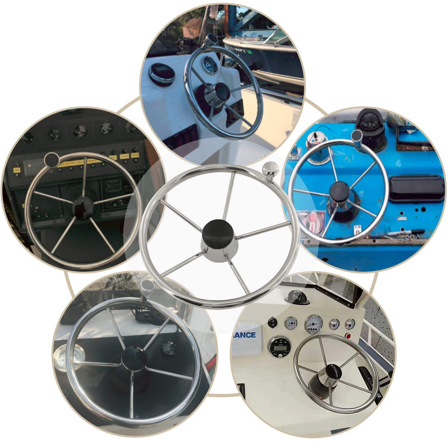 FreeTec 5 Raggi 13-1/2 Pollici Acciaio Inox Volante per Barca e Yacht Con Pulsante 9310SRF1
