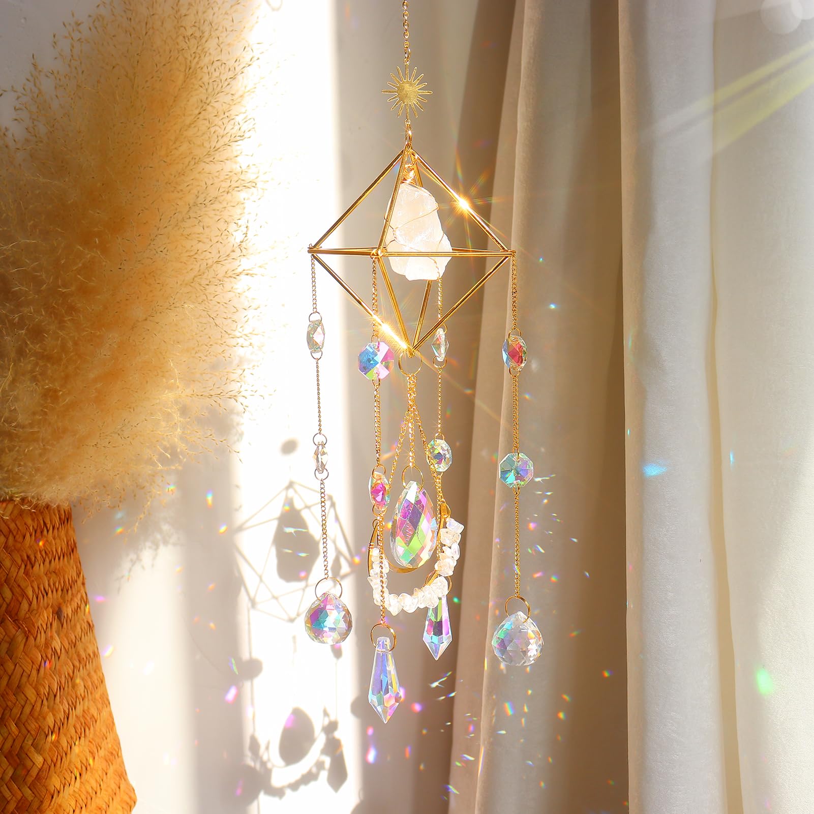 Rose Quartz Crystal Suncatcher Hanging Window, Healing Rose Quartz Crystal Decor for Home Garden, Gift for Christmas, Birthday, Valentine's Day, Mother's Day-image-18