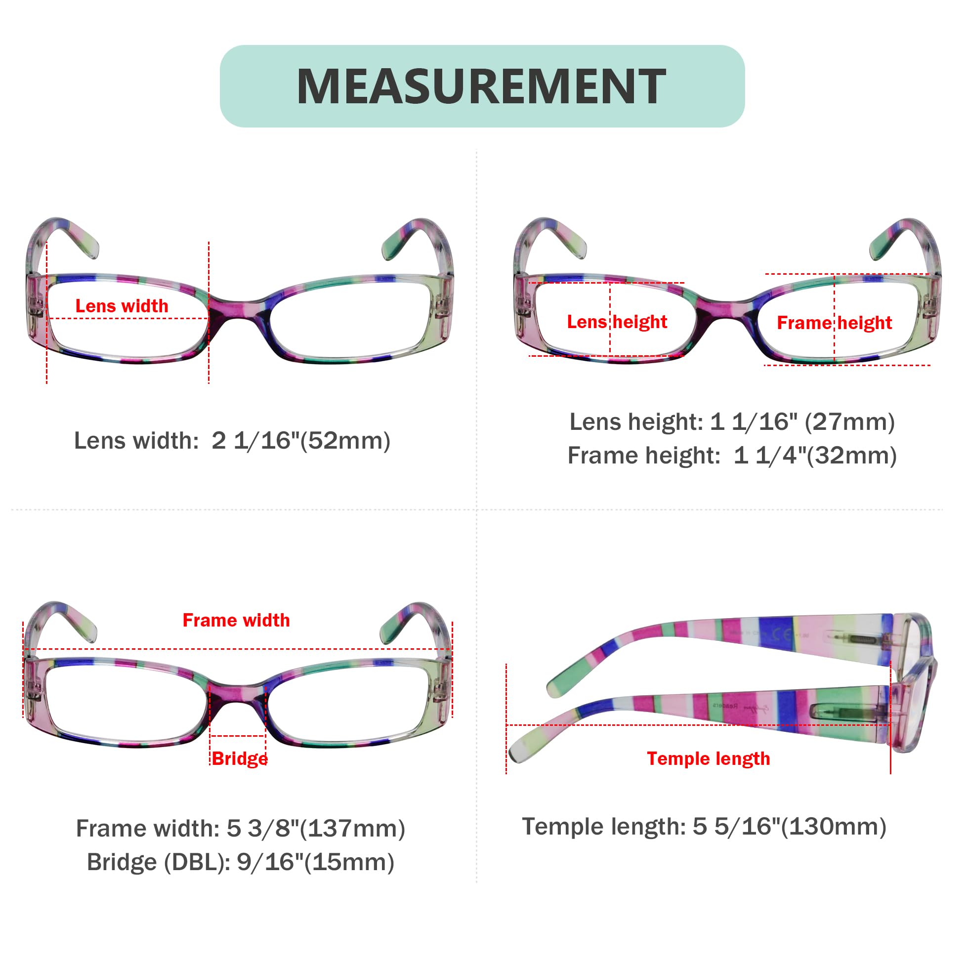 Eyekepper 4-Pack Striped Temples Spring Hinge Reading Glasses, 4pcs Stripe Mix, +4.00 Magnification - Image 3