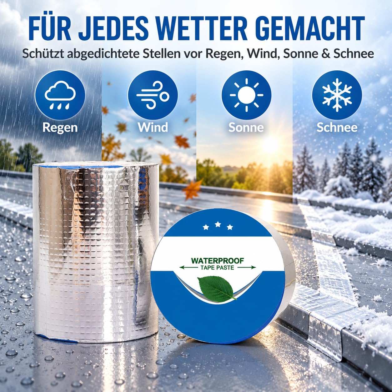 Butylband Wasserdicht, Wasserfestes Butyl Reparaturband – Allwetter Dichtband Für Dach, Rohr & Leckagen, Dachrinnen Reparaturset, Wasserdichte Abdichtung – Zuverlässiger Leckageschutz，30cm*10M