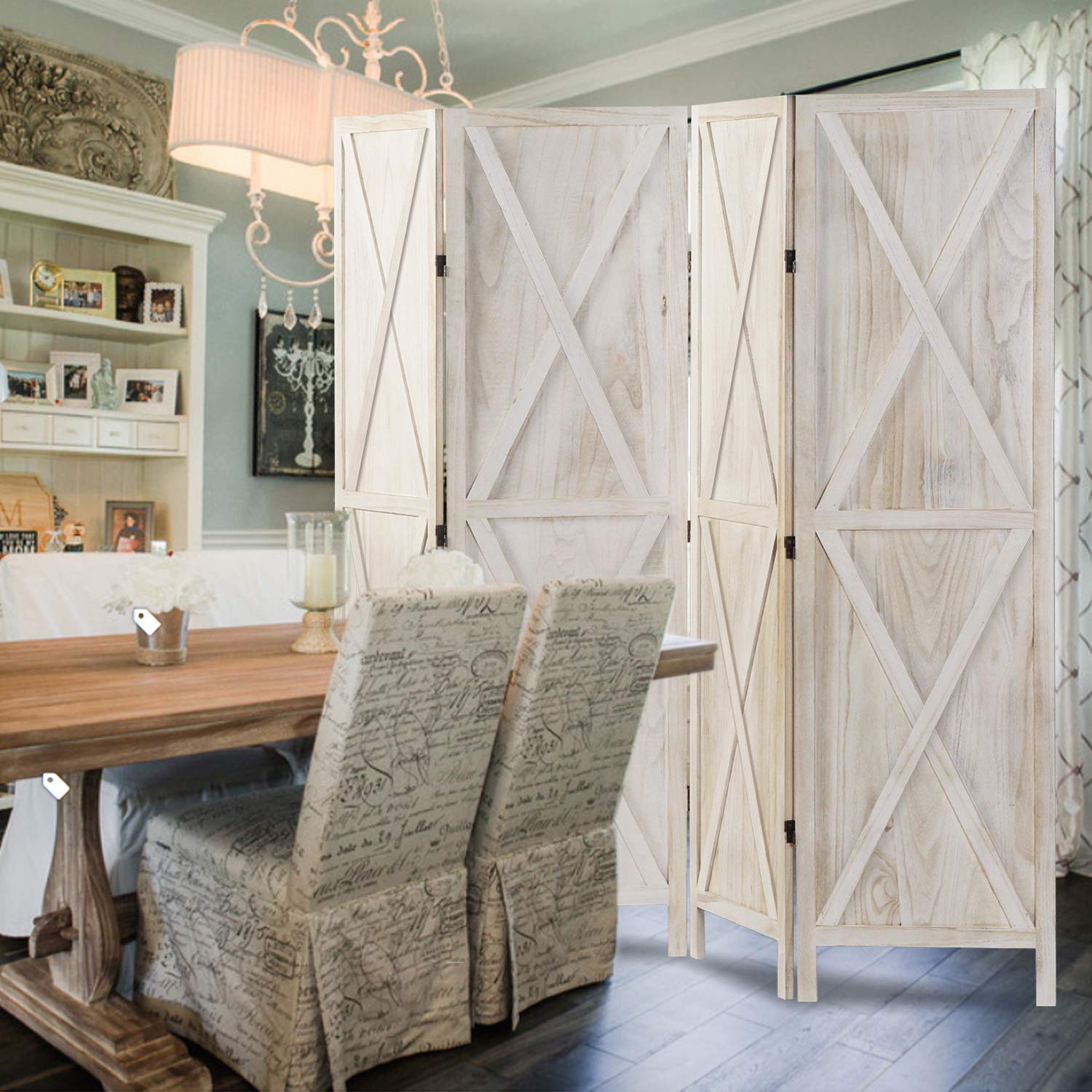 oneinmil 4 Panel Wood Room Divider, 5.8 Ft Tall Folding Privacy Screens Room Divider