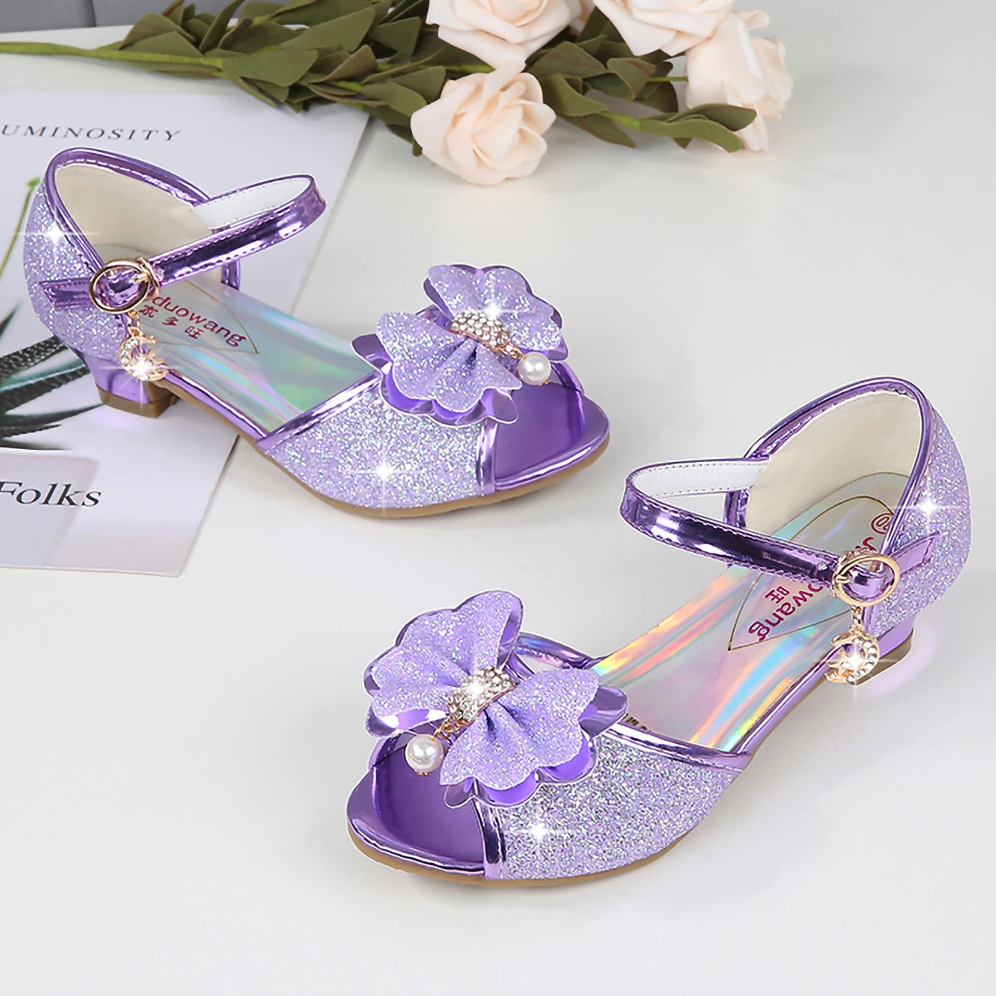 Sandalen für Mädchen rutschfest Schuhe für Kinder Geburtstag Weihnachten Prinzessinnenschuhe Offene Spitze Stöckelschuhe Allerheiligen Fest Partykleid