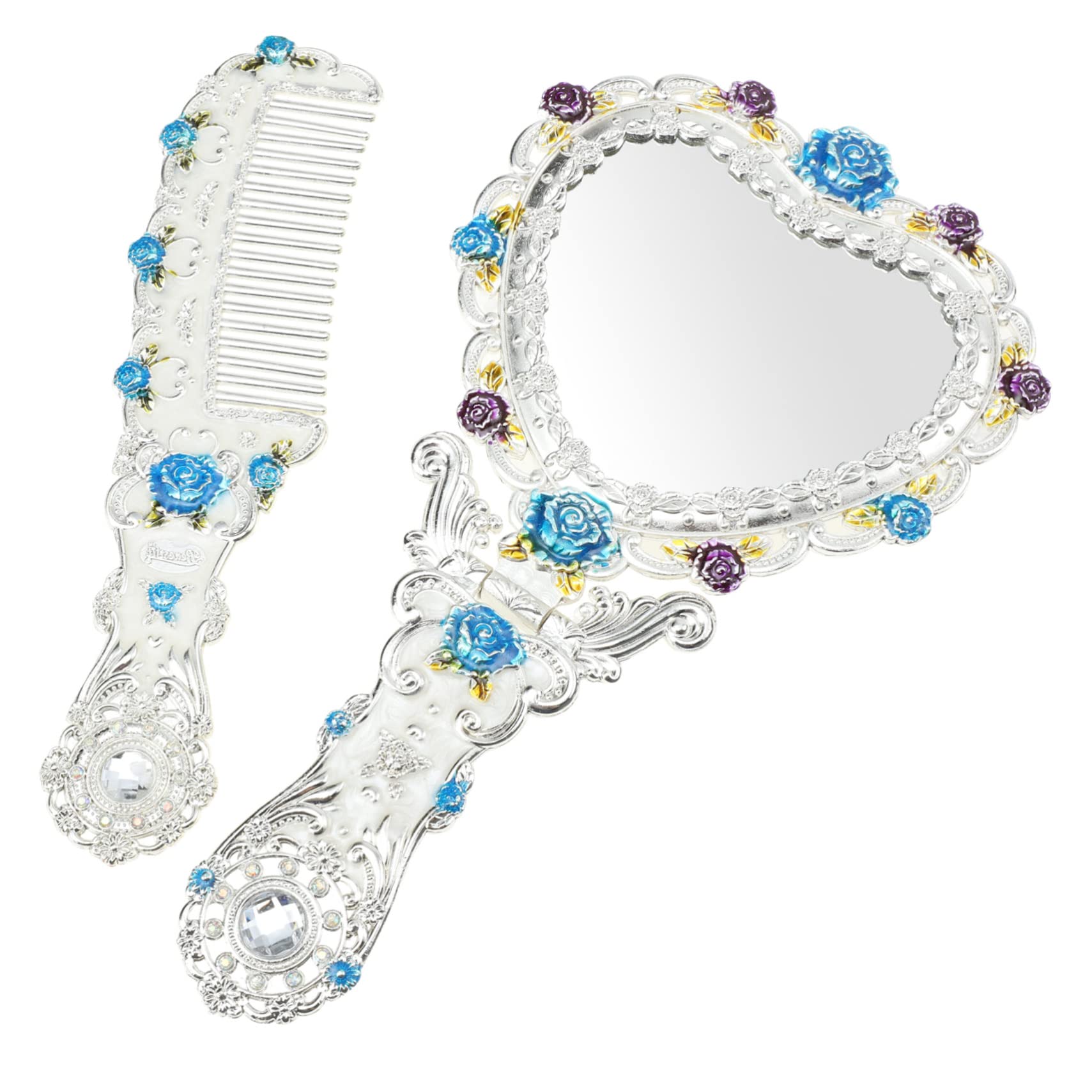 Miroir et Peigne Vintage en Métal Argenté POPETPOP pour Maquillage de Voyage Pliable