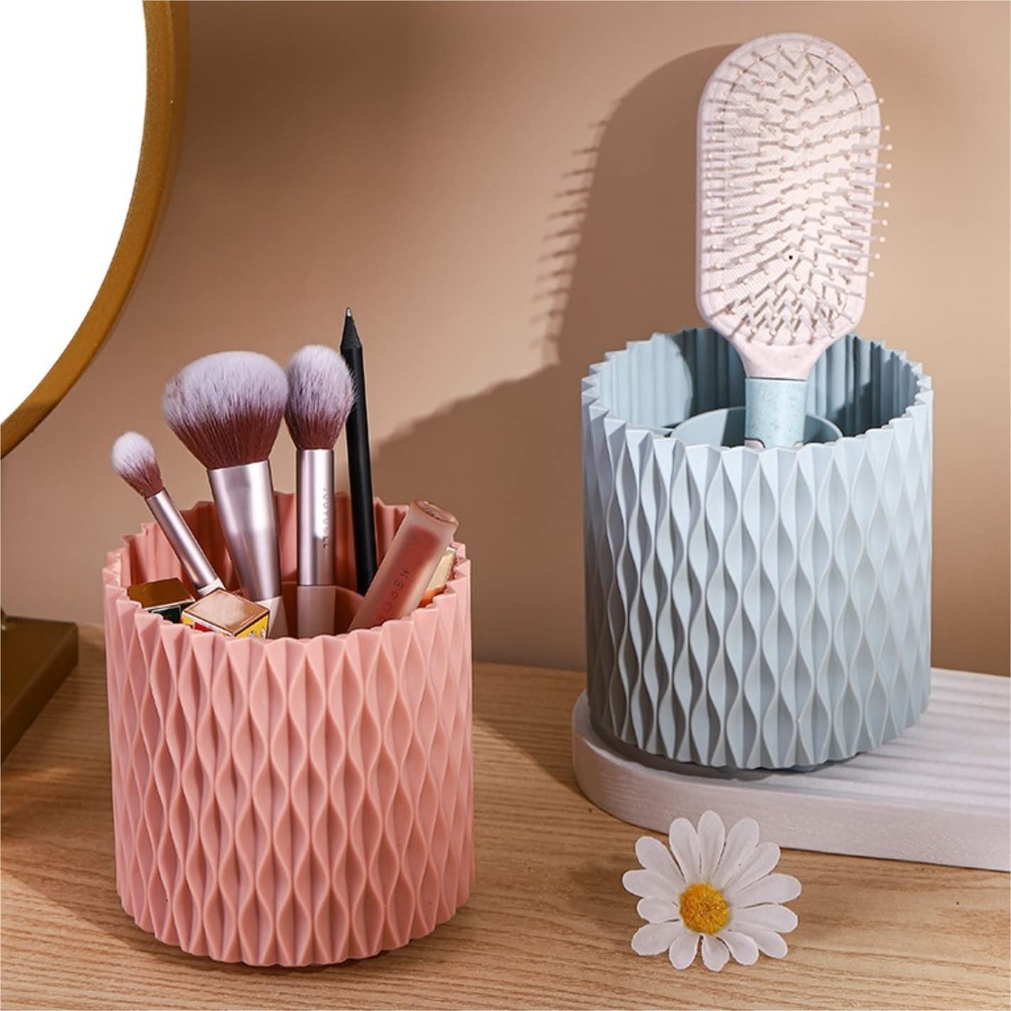 Organizer Trucchi Portatrucchi Secchio Portaoggetti Per Pennelli Per Trucco Scatola Portaoggetti Cosmetica Portatile Semplice Organizer Per Trucco Da Scrivania Porta Trucchi Organizer Bagno(Pink)