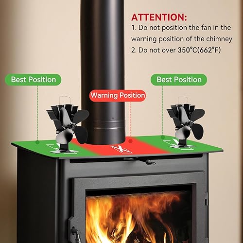 Miniatura 6 de Ventilador de estufa de leña alimentado por calor, ventilador de chimenea de 4 aspas, alimentado por calor, accesorios de chimenea, ventilador de