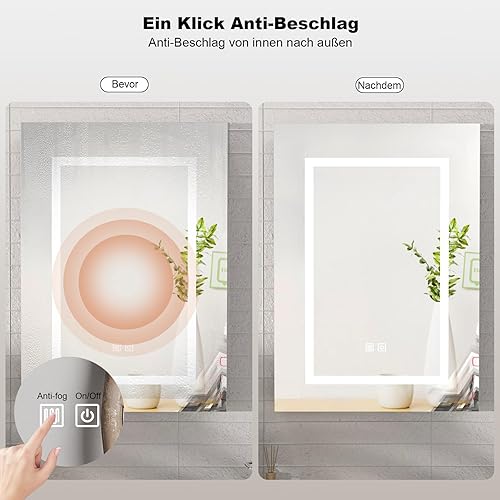 Miniatura 4 de Espejo de botiquín iluminado para baño, botiquín LED con desempañador, montado en la pared, espejo de baño LED con almacenamiento, 20 x 28 pulgadas