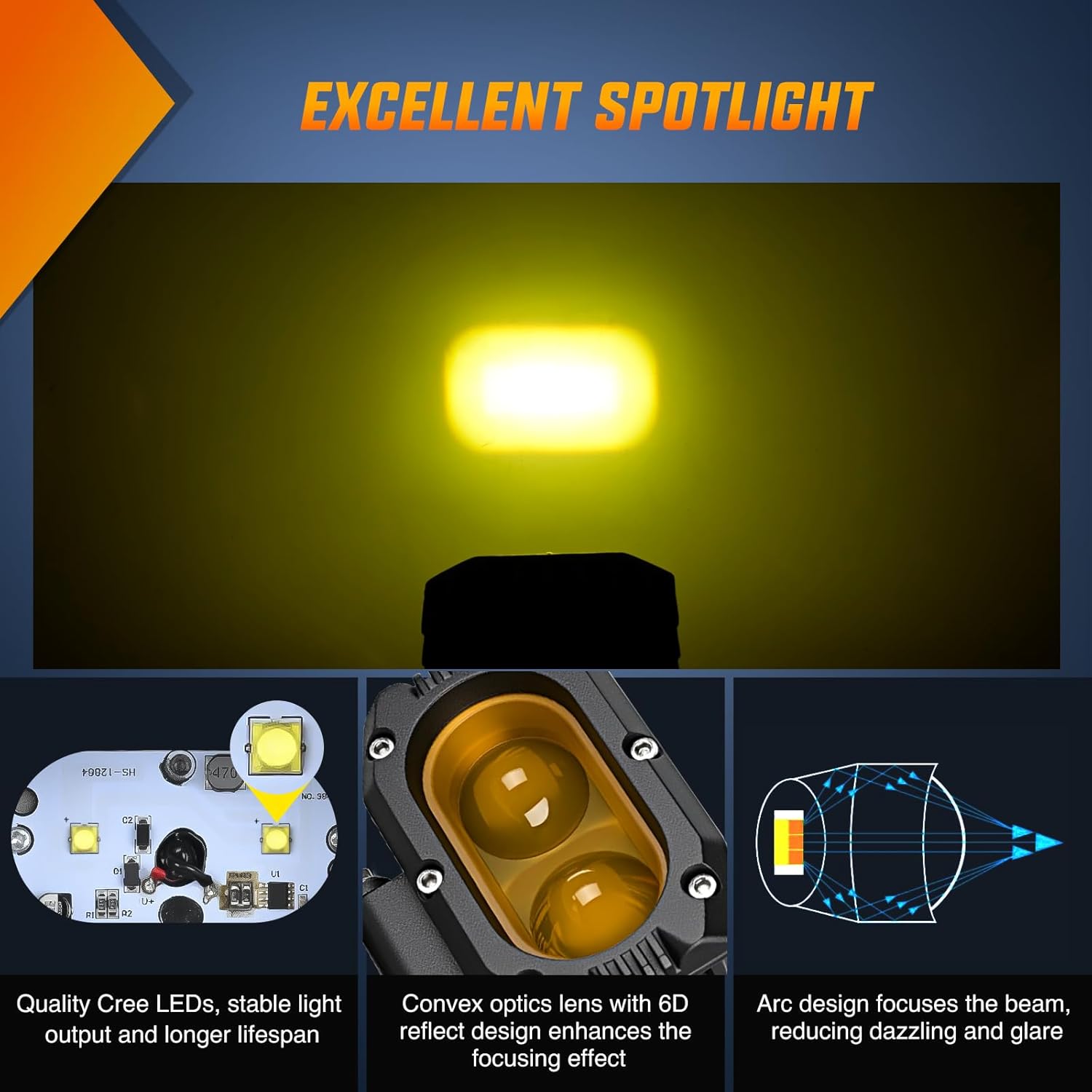 Nilight LED Pod Light 48W 4 Inch 2 PCS Yellow Spot Beam Driving Lights LED Pods IP67 Waterproof Auxiliary Offroad Lighting for Truck Tractor SUV ATV UTV Golf Cart Boat Motorcycle Dirt Bike