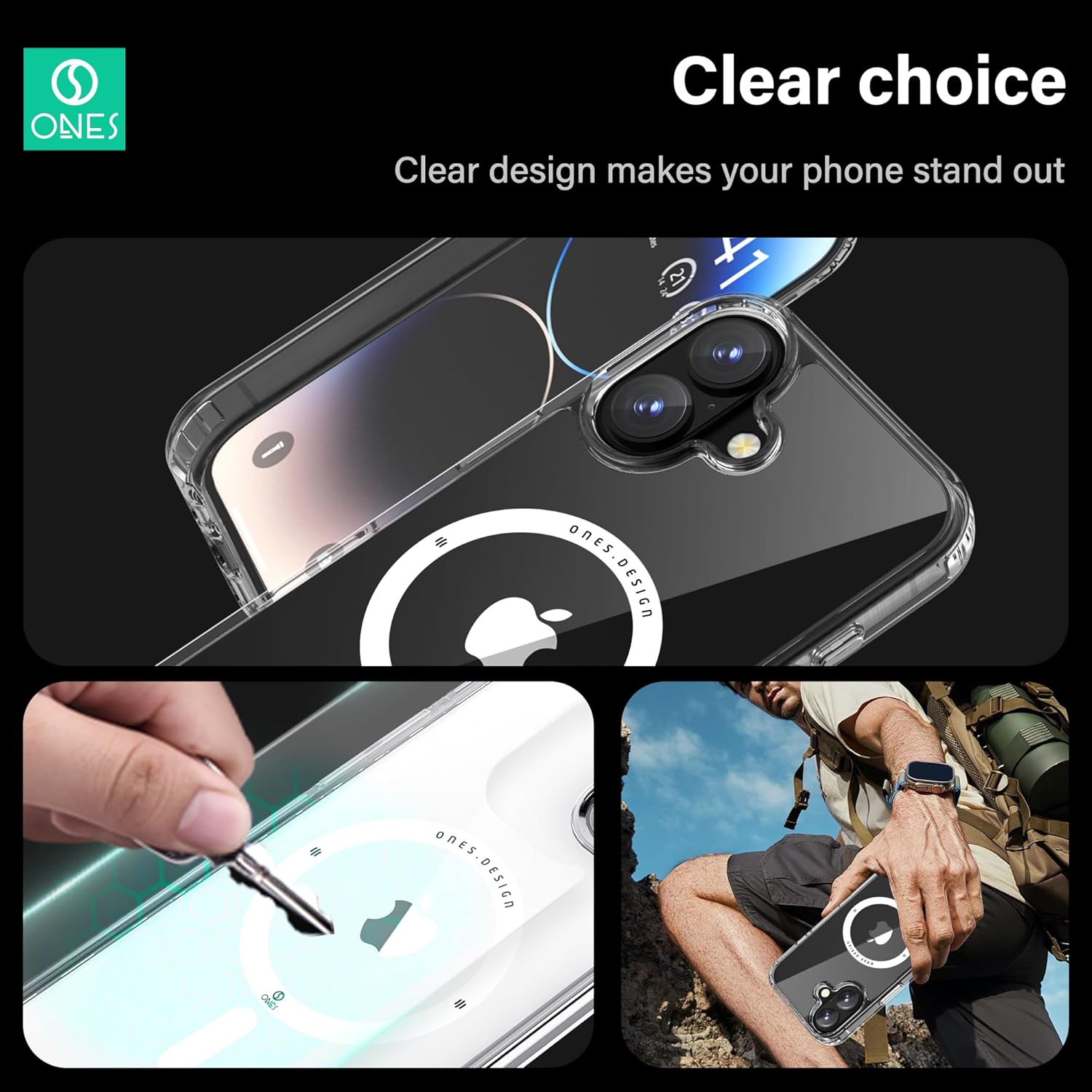 ONES for iPhone 16 Case Clear Magnetic Phone Case, Compatible with MagSafe【Military Grade Protection Shockproof Airbag】【Scratch-Resistant & Anti-Yellow 】 Thin, Transparent Silicone Cover