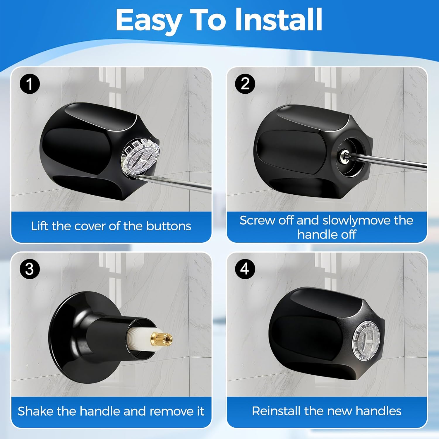 Shower Knobs 3 Piece Replacement，Black Shower Knobs, for Price/Pfister Verve bathtub faucet handles, for 1/2-inch external threads and 3/4-inch IPS internal threads