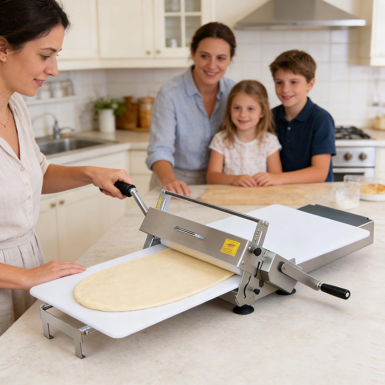 Manuelle Edelstahl Teigausrollmaschine Faltbar – Tischausrollmaschine mit Großem Förderband, 2–25 mm Stufenlos Einstellbar, Profi Teigroller für Bäckerei & Küche Large